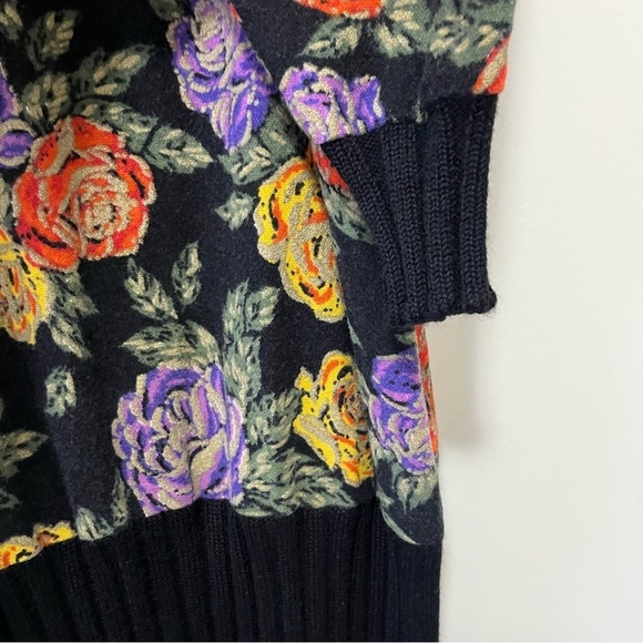 VINTAGE MADE IN ITALY KNIT WOOL MULTICOLOUR FLORAL MIDI DRESS - Picture 6 of 11